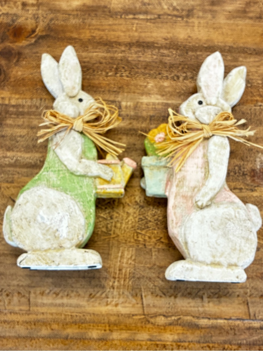 Hobby Lobby Pastel Bunny Pair Figurines in Green and Pink